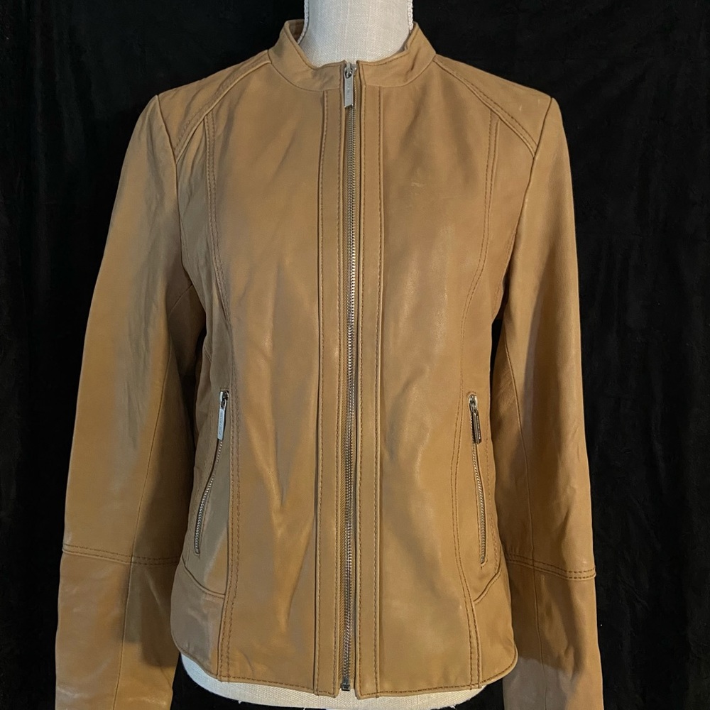Michael Kors Tan Leather Moto Jacket
